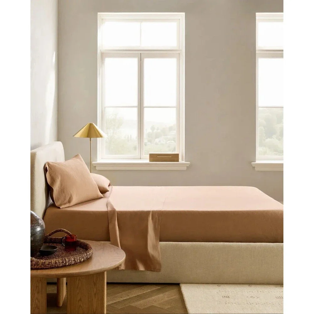 Quince European Linen 4 Pc Sheet Set In Latte Size FULL $174 Retail NEW